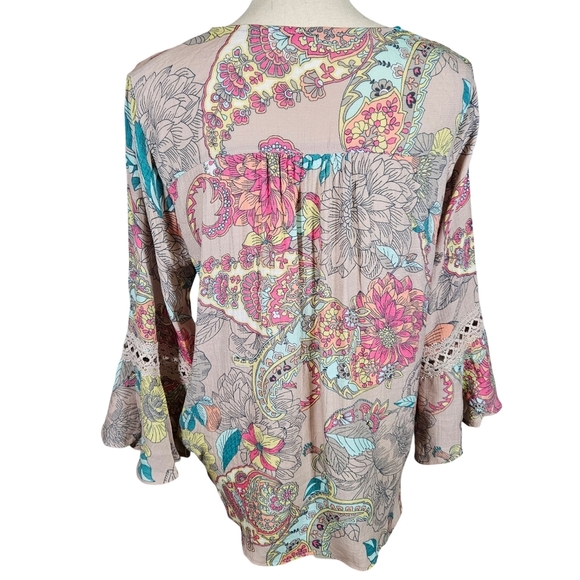 Spense Wrap Front Flutter Sleeve Paisley Blouse,Multi Floral/Paisley, Medium - Picture 5 of 11